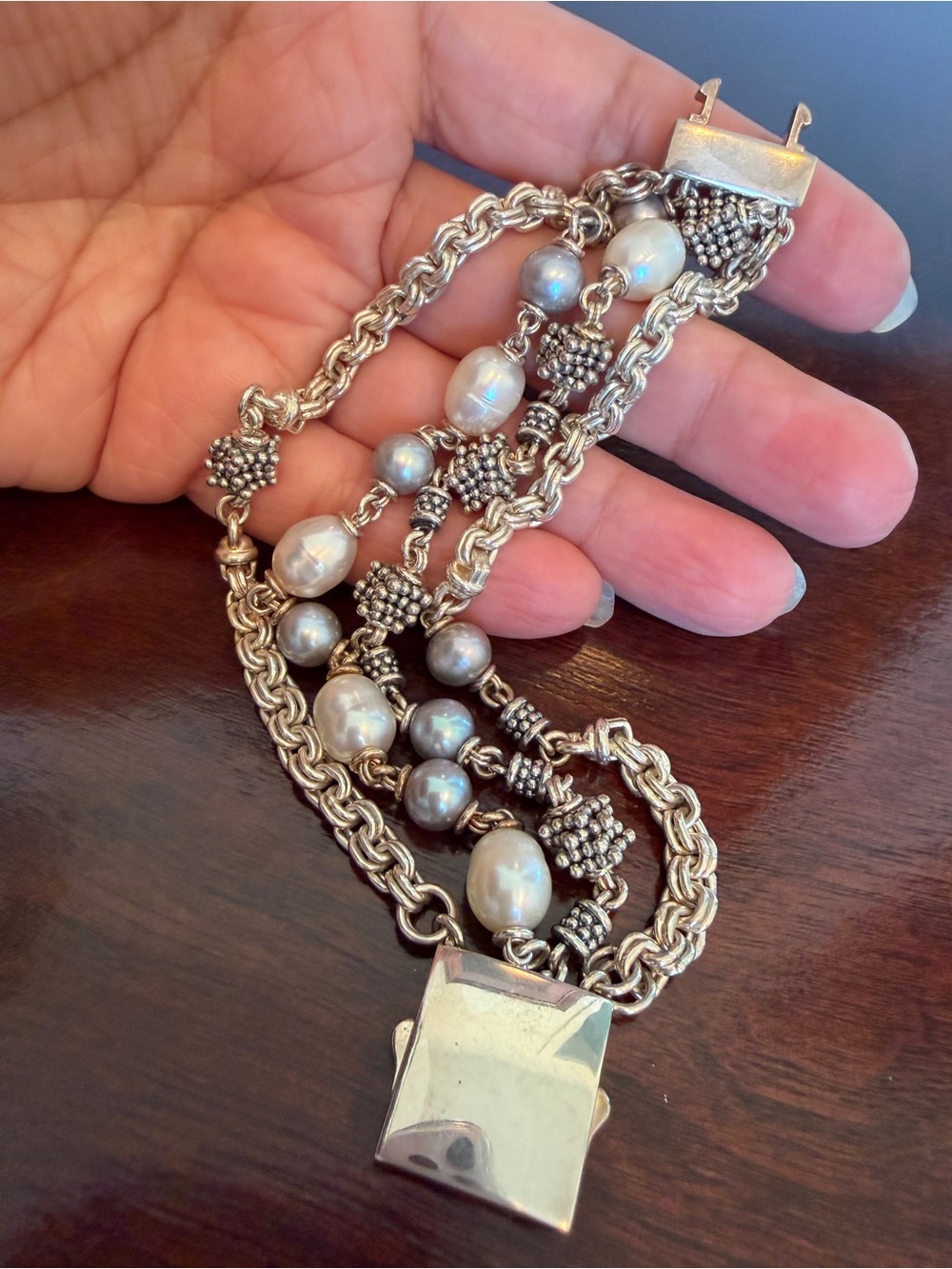 michael dawkins sterling silver gorgeous 4 strand pearls bracelet